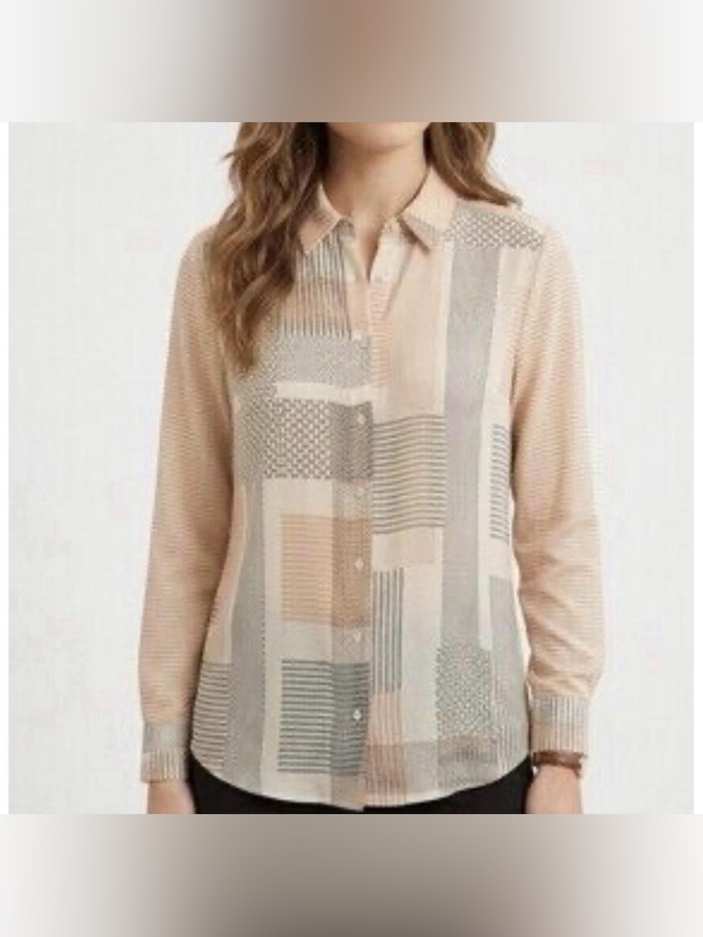 Rose & Olive Pink Multi Patchwork Chiffon Top Medium